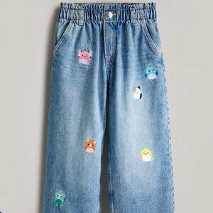 H&M Embroidered Squishmallows Wide-Leg Jeans, Size 5-6